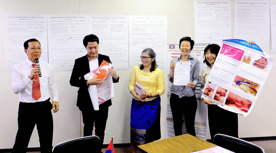 People form the Lao Ministry of Health are presenting “A Plan to Improve the Quantity and Quality of Newborn Care” at a conference held in Tokyo.